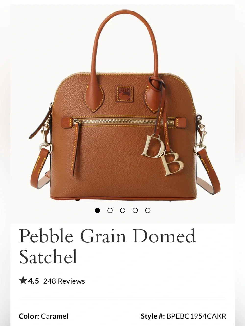 Dooney & Bourke Caramel Pebble Grain Satchel with Gold Hardware